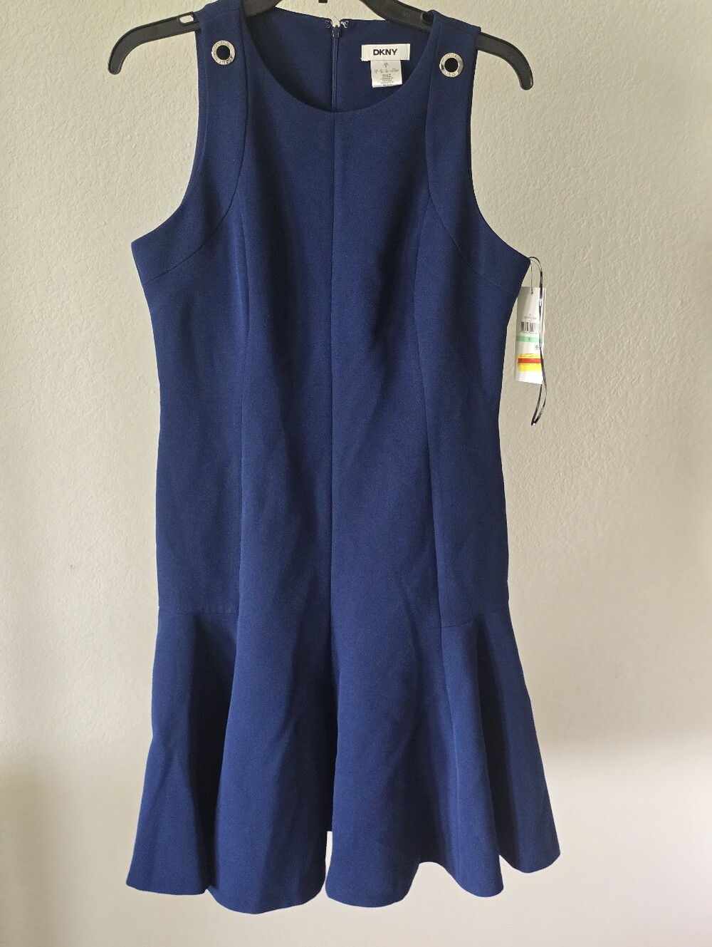 NWT DKNY Blue Fit & Flare Dress Women Size 8 Sleeveless Knee Length Career $139 - Picture 2 of 12